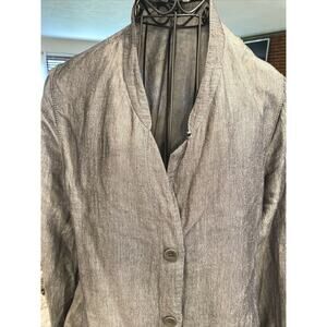 Eileen Fisher Tunic Dress Button Long-Sleeve Linen Blend Gray Oversized Small